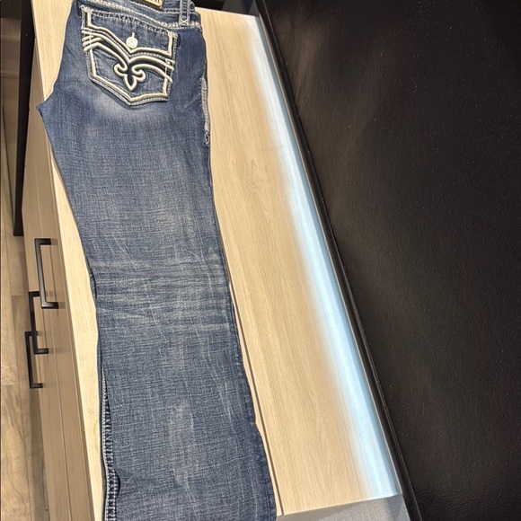 Rock Revival Blue Boot Cut Jeans with Embroidered Back - Picture 2 of 5